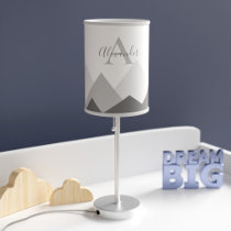 Modern Gray Mountains Monogram Name Nursery Lamp