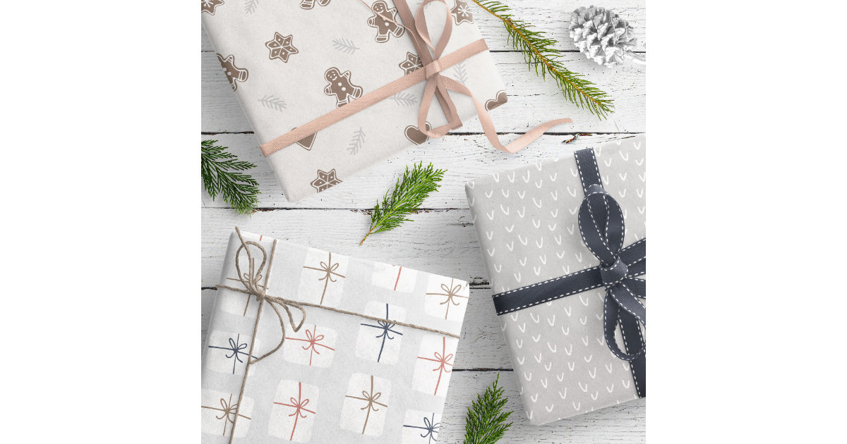 Modern Gray Neutral Gingerbread Pattern Wrapping Paper Sheets | Zazzle