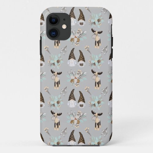 Modern Gray Neutral Gnome Christmas Pattern Case_M iPhone 11 Case