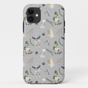 Modern Gray Neutral Gnome Christmas Pattern iPhone 11 Case