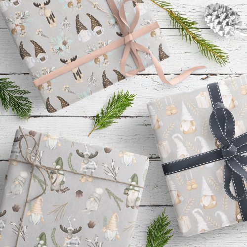 Modern Gray Neutral Gnome Pattern Wrapping Paper Sheets