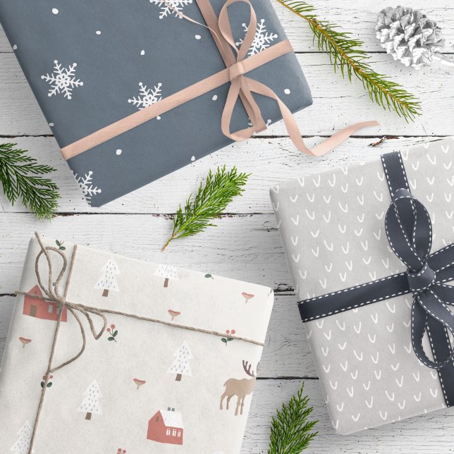 Modern Gray Neutral Scandinavian Homes Snowflakes Wrapping Paper Sheets (Creator Uploaded)