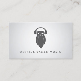 Modern Gray Night Owl Logo DJ, Band, Musician Business Card