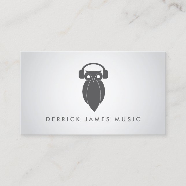 Modern Gray Night Owl Logo DJ, Band, Musician Business Card (Front)