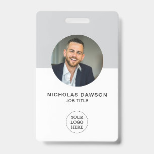 Modern Gray Office Employee Photo ID Card QR Badge