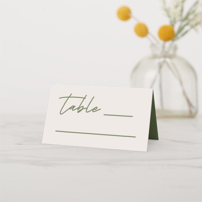 Modern Gray & Olive Green Wedding Place Card (Front)