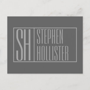 Modern, Gray on Dark Gray, Initials & Name Logo Postcard