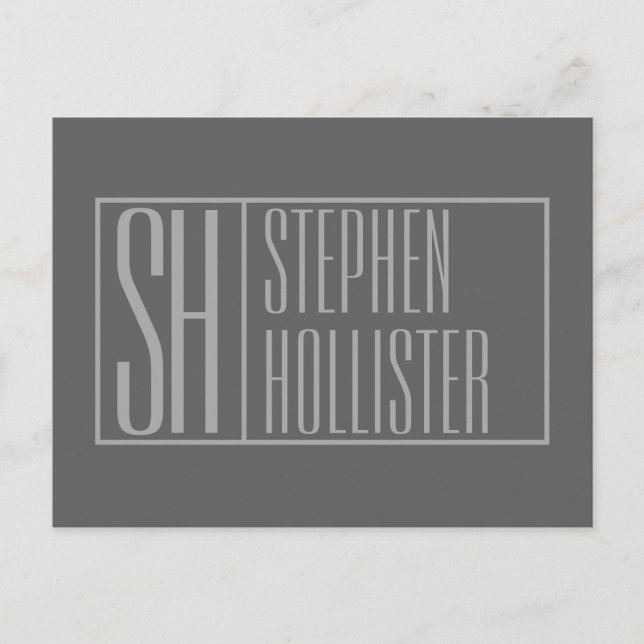 Modern, Gray on Dark Gray, Initials & Name Logo Postcard (Front)