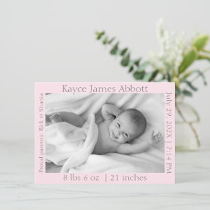 Modern Gray on Pastel Pink Birth Announcement