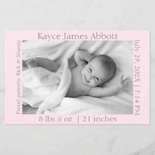 Modern Gray on Pastel Pink Birth Scrapbook Paper