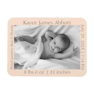 Modern Gray on Pastel Salmon Birth Announcement Magnet