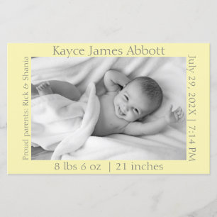 Modern Gray on Pastel Yellow Birth Scrapbook Paper
