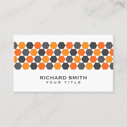Modern gray orange blue hexagon border business card