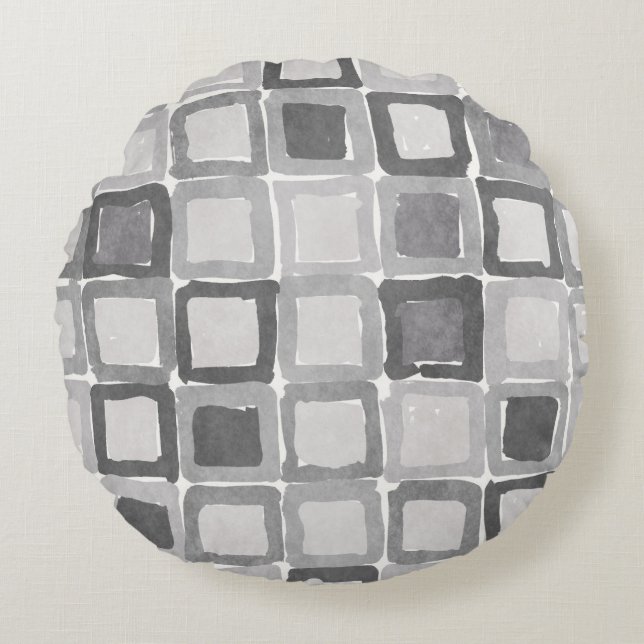 Modern Gray Painted Patches  Round Pillow (Front)