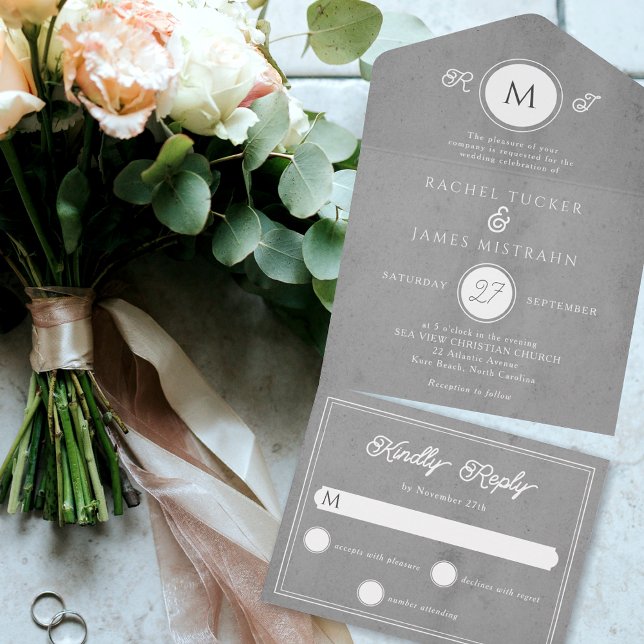 Modern Gray Parchment Paper Wedding All In One Invitation (Creator Uploaded)