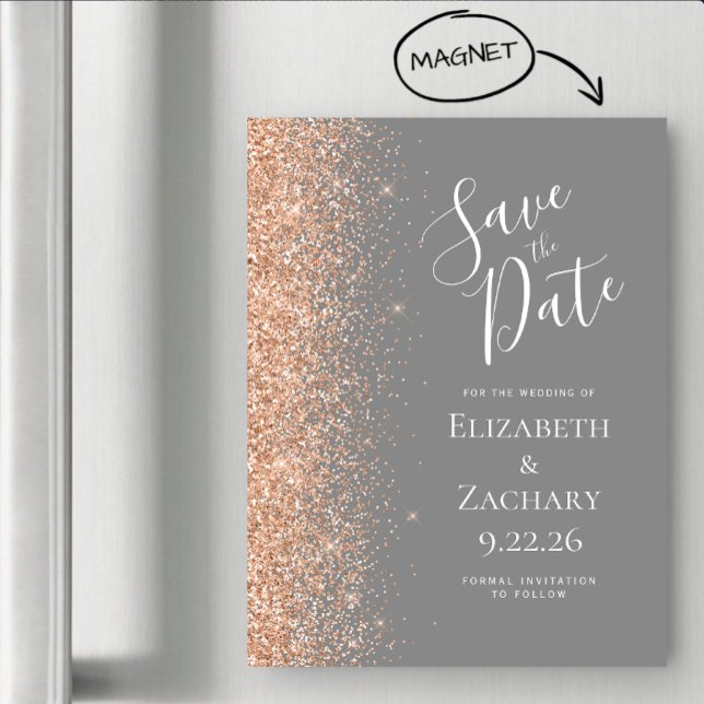 Modern Gray Peach Save Date Magnetic Card (Creator Uploaded)