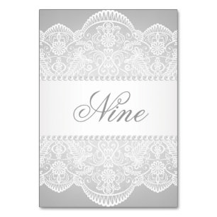 modern Gray pearl white lace vintage wedding Table Number