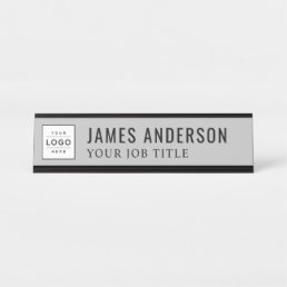 Modern Gray Personalized Business Logo Desk Name Plate