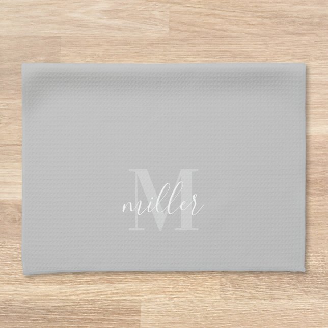 Modern Gray Personalized Family Name Monogram Kitchen Towel (Creator Uploaded)