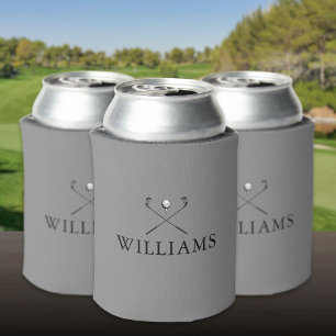 Modern Gray Personalized Name Golf Clubs Can Cooler