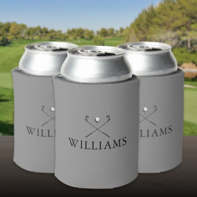 Modern Gray Personalized Name Golf Clubs Can Cooler (Modern Gray Personalized Name Golf Clubs Can Cooler)