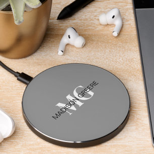 Modern Gray Personalized Wireless Charger