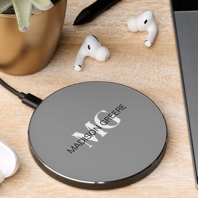 Modern Gray Personalized Wireless Charger (Creator Uploaded)