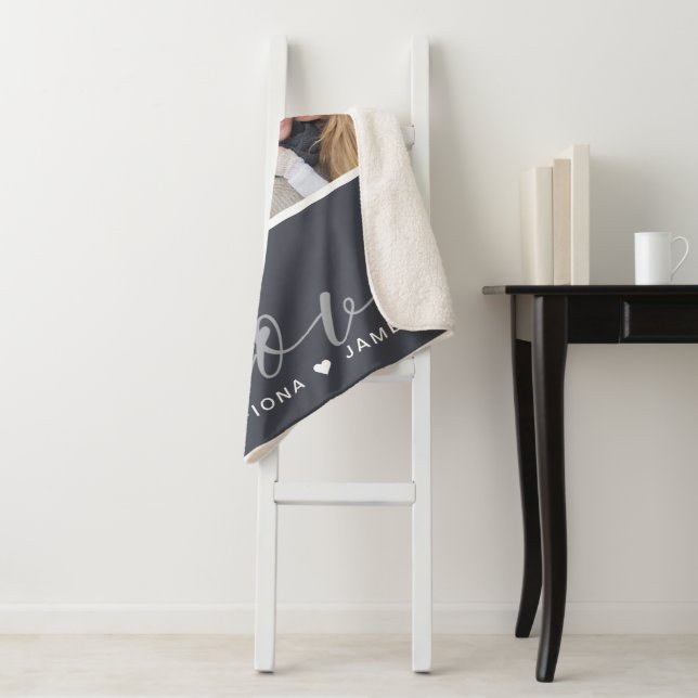 Modern Gray Photo Collage Love Personalized Large Sherpa Blanket (In Situ)