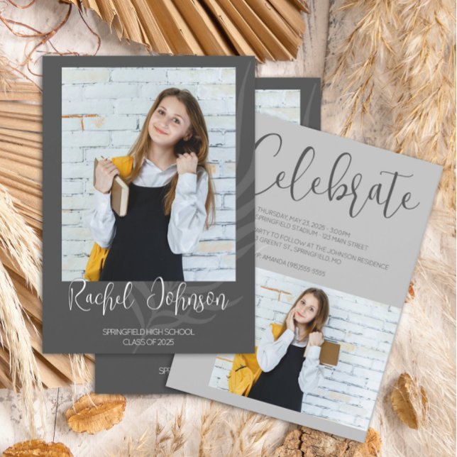 Modern Gray Photo Graduation Invitation (Creator Uploaded)