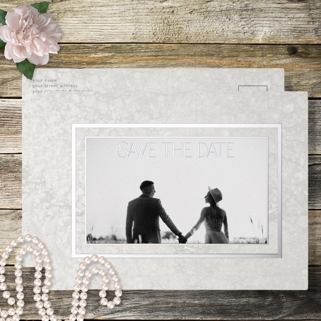 Modern Gray Photo Wedding Save the Date Foil Holiday Postcard (Creator Uploaded)