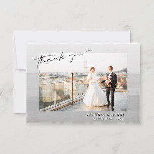 Modern Gray Photo Wedding Thank You Card