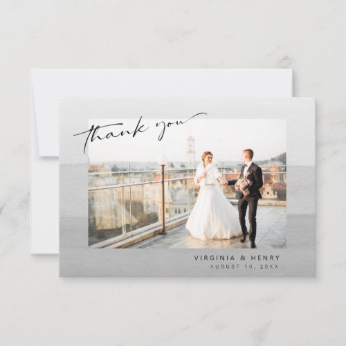 Modern Gray Photo Wedding Thank You Card