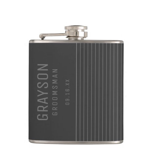 Modern Gray Pin Stripes Personalized Groomsman Flask