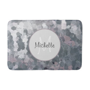 Modern Gray Pink Abstract Circles Monogram Bath Mat