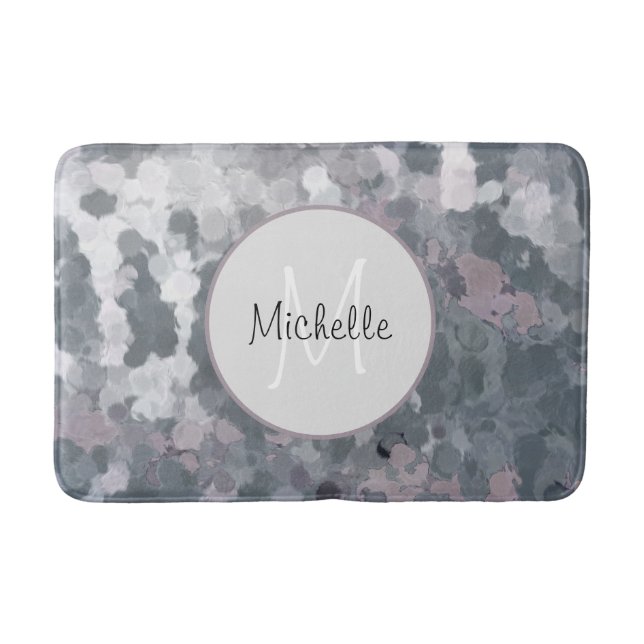  Modern Gray Pink Abstract Circles Monogram Bath Mat (Front)