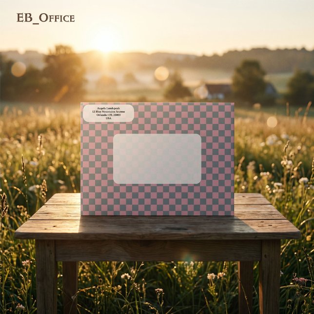 Modern Gray & Pink Checkered  Return Address  Envelope (Love the envelope, but looking for a different hue? Visit EB_Office to explore our full collection.)