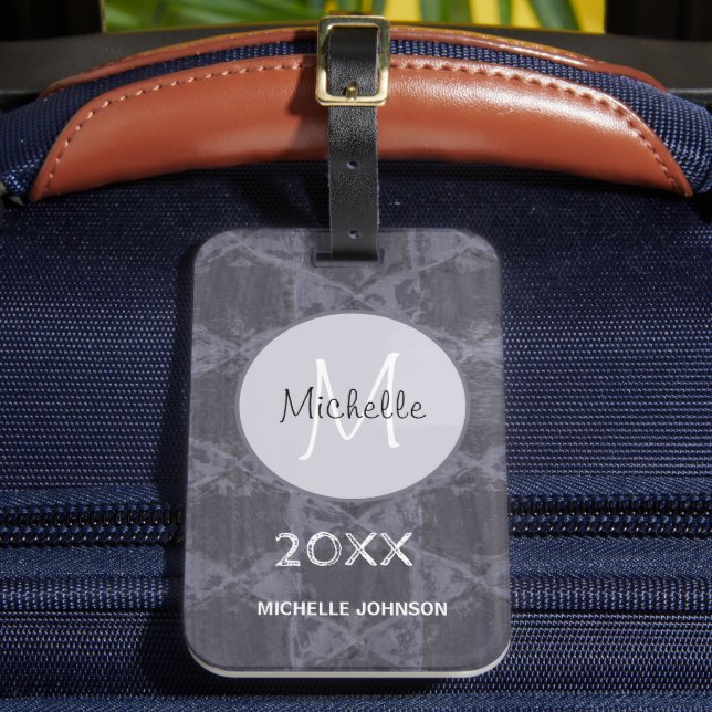 Modern Gray Pink Circles Geometric Monogram Luggage Tag (Front Insitu 2)