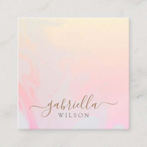 Modern Gray Pink Peach Gradient Marble Signature Square Business Card