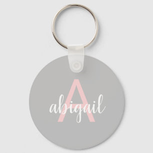 Modern Gray Pink Stylish Monogram Name and Initial Keychain