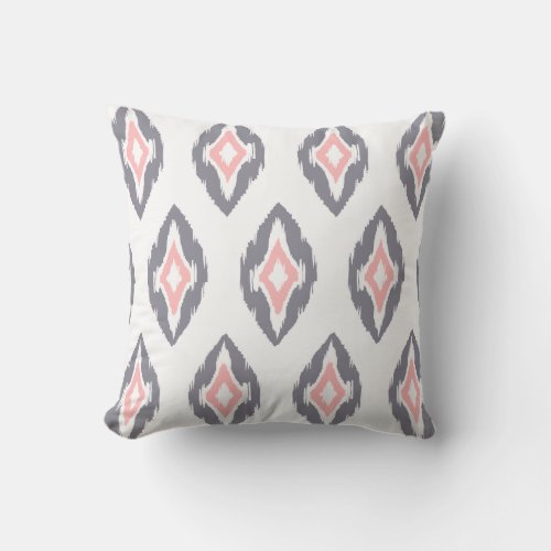 Modern gray pink white Ikat Tribal Pattern 1b Throw Pillow