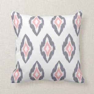 Modern gray pink white Ikat Tribal Pattern 1b Throw Pillow