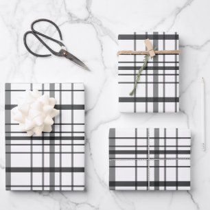 Modern Gray Plaid Minimalist Gift Wrapping Paper Sheets