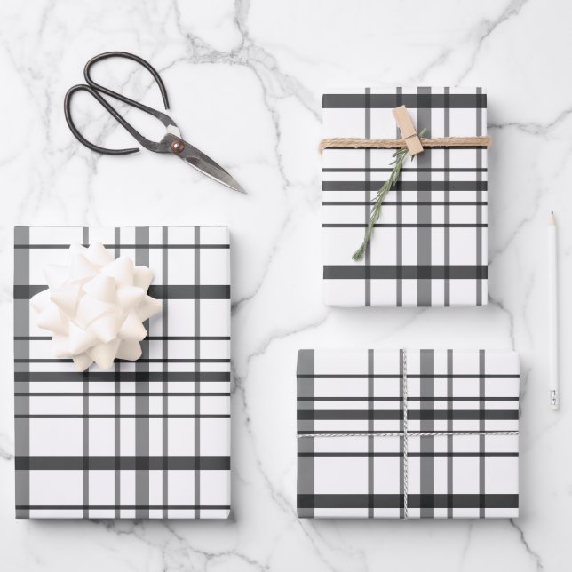 Modern Gray Plaid Minimalist Gift Wrapping Paper Sheets (Front)