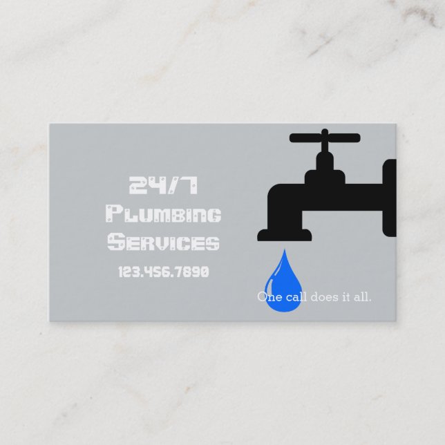 Modern Gray Plumbing Plumber Faucet Water Business Card (Front)