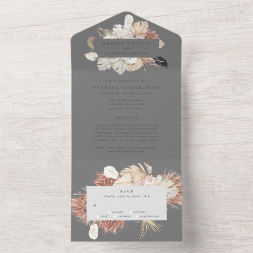 Modern Gray Premium Wreath Pampas Ultimate Wedding All In One Invitation