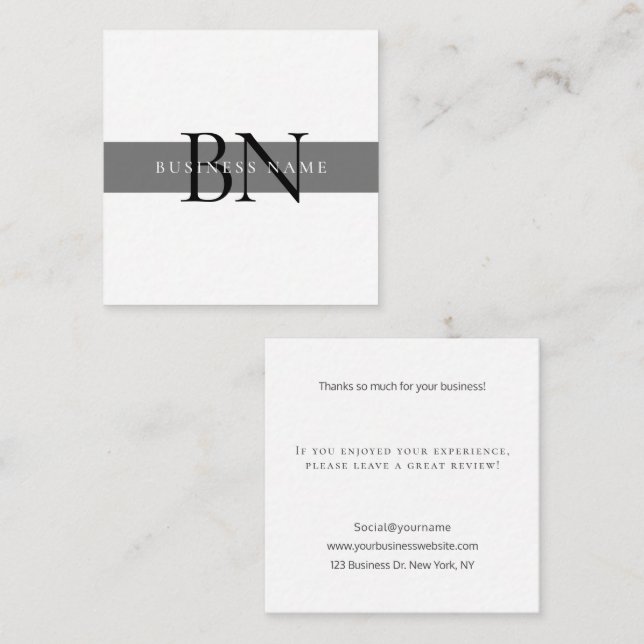 Modern Gray Professional Monogram Thank You Note Card (Front/Back)