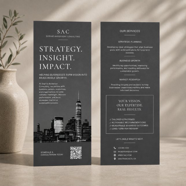 Modern Gray QR Code Professional Consultant Rack Card (Modern Gray QR Code Professional Consultant Rack Card)