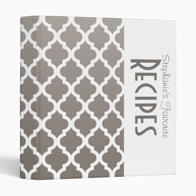 Modern Gray Quatrefoil Personalized Recipe 3 Ring Binder (Front/Spine)