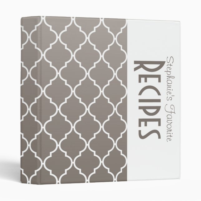 Modern Gray Quatrefoil Personalized Recipe Binder (Front/Spine)