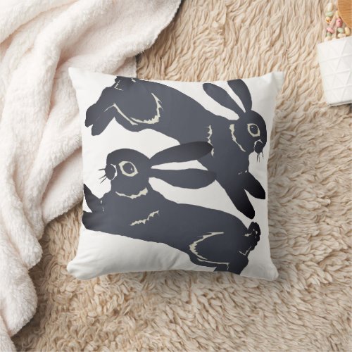 Modern Gray Rabbit Hare Bold Animal Pattern Throw Pillow